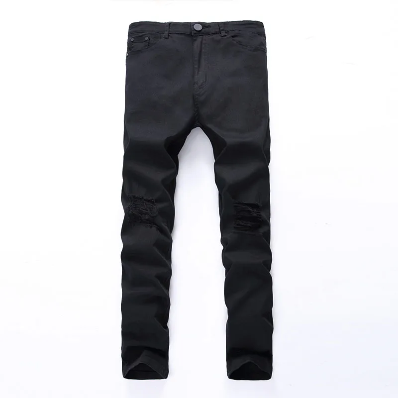 Calças de brim masculinas 2023 novo algodão elástico rasgado jeans magros de alta qualidade hip hop preto/branco buraco magro ajuste calças de brim