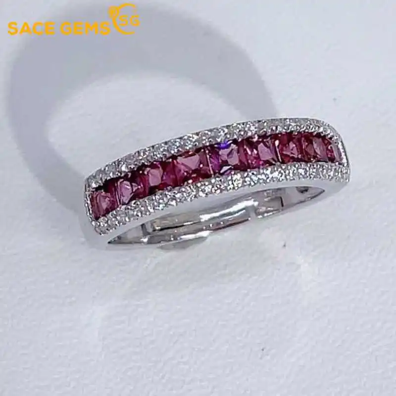 

SACE GEMS New 925 Sterling Silver Certified 2.5*2.5MM Natual Garnet Rings for Women Engagement Cocktail Party Fine Jewelry Gift