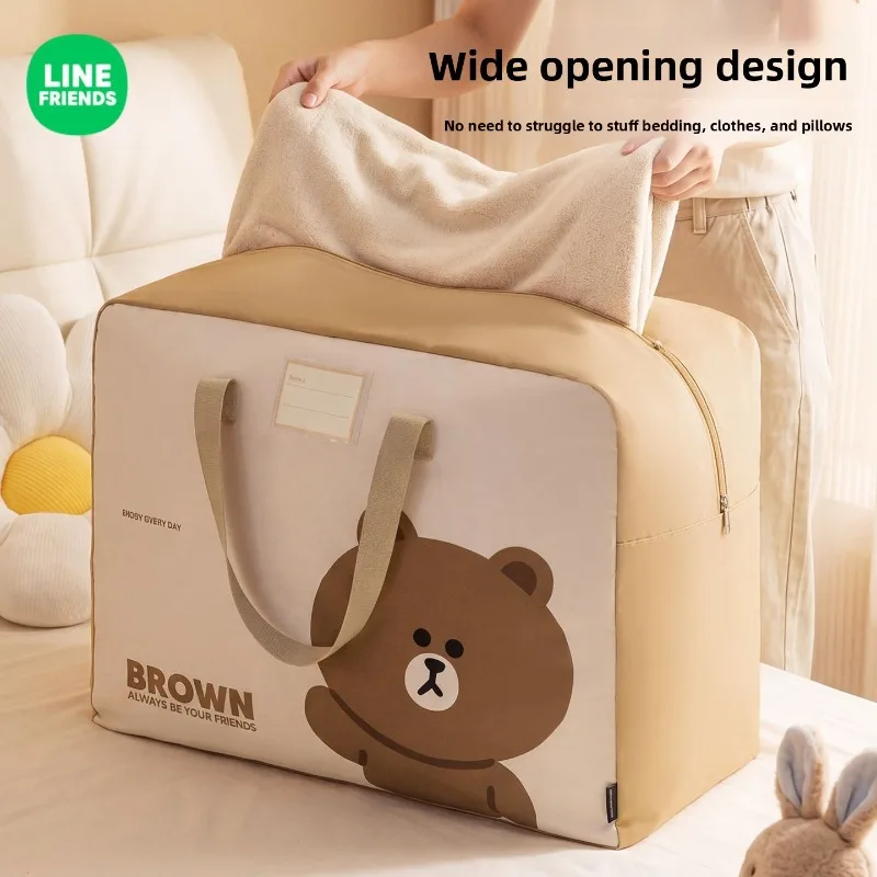 

LINE FRIENDS Brown cartoon cute storage bag kawaii home seasonal quilt clothes organising bag anime merchandise wholesale