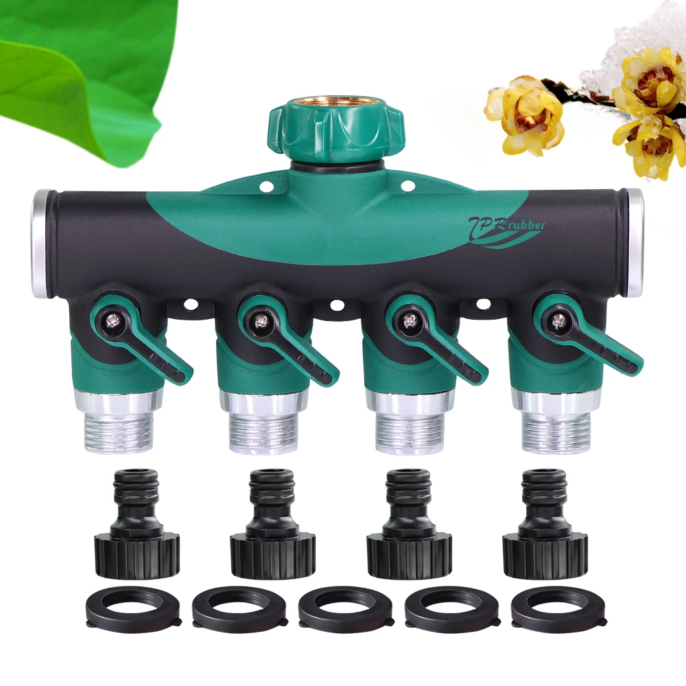 

MUCIAKIE 4 Way 3/4'' Garden Hose Splitter Heavy Duty Metal Water Faucet Connectors with Shut Off Valves Leakproof Accessories