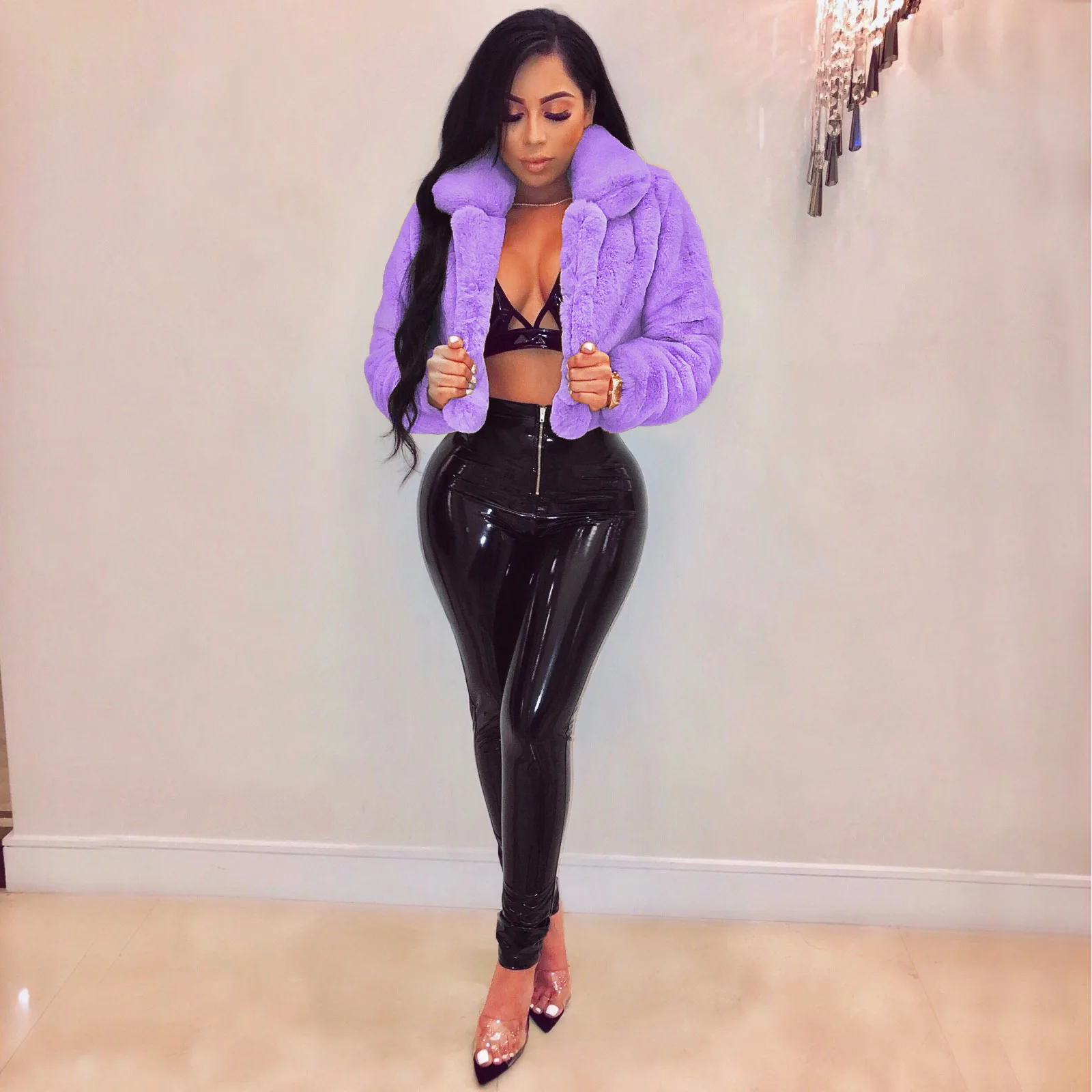 سترة فضفاضة من الفرو الصناعي معطف Jaet معطف نسائي للتنقل مع كيت طويل Sve سحاب لون نقي