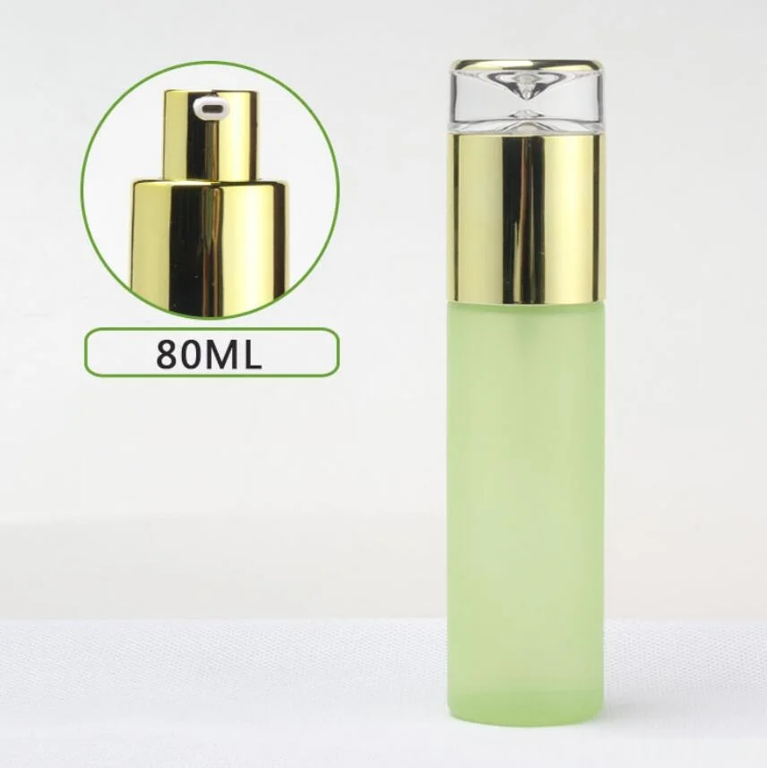Butelka szklana matowa/zielona/niebieska 80ml z złotą pompką do serum/balsamu/emulsji/podkładu/gelu tonika nawilżającego kosmetyków do skóry