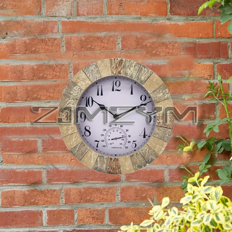 Outdoor Clocks for Patio Waterproof with Thermometer - 10 inch Easy to Read Wall Clock for Pool, Garden & Home Decorative