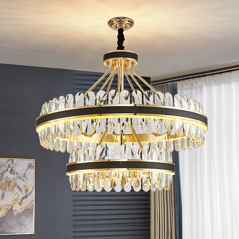 Imagem -03 - Modern Black Leather Crystal Chandelier Iceberg Shade Pendant Light Luxury Iceberg Lamps For Living Room Home Decor k9