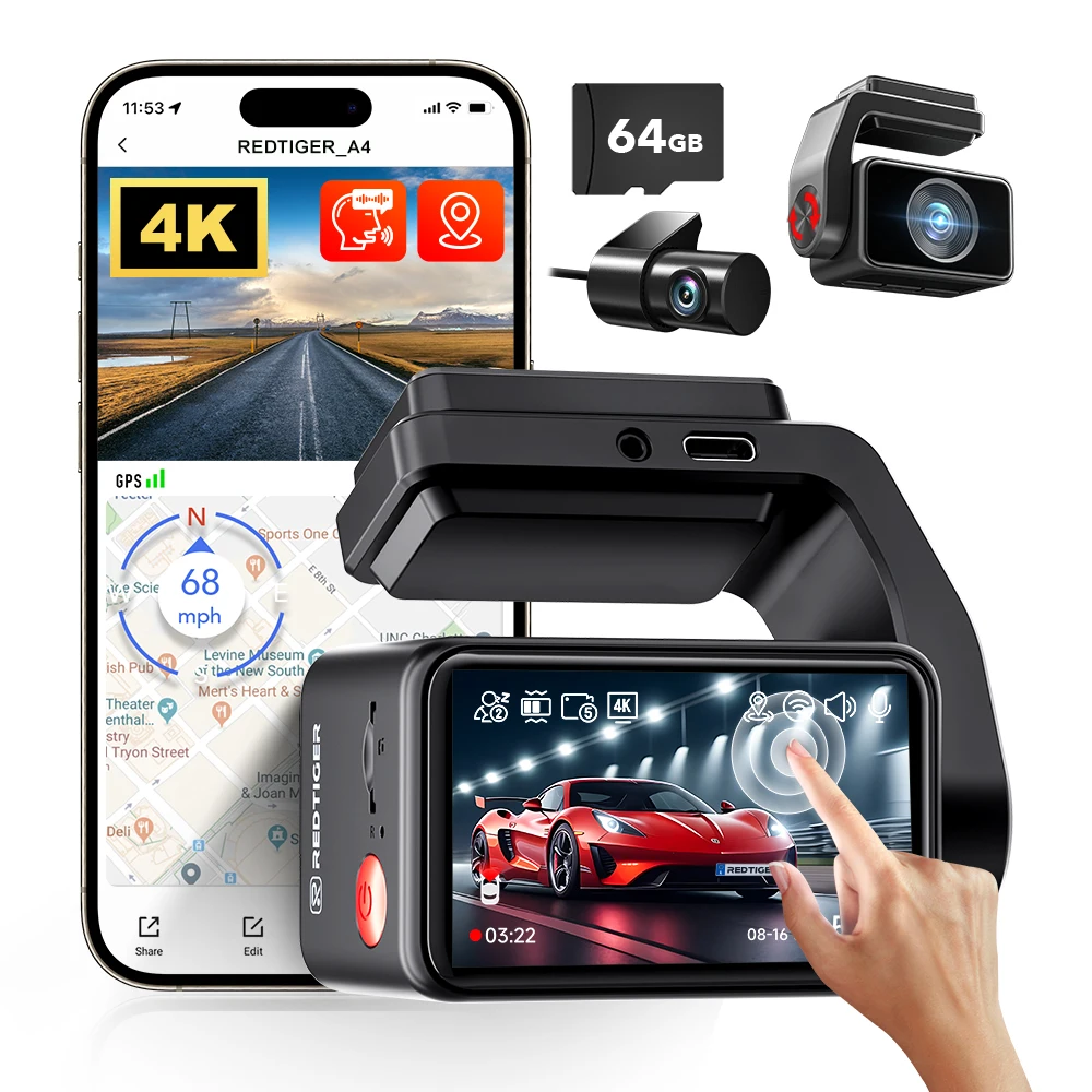 

Redtiger Dealer A4 2.5K Front and 1080P Rear With GPS Tracking System Car Black Box 4K Dual Night Dash MINI Camera