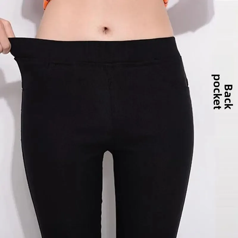 عارضة مطاطا المرأة طماق ربيع الخريف الأسود سليم صالح سروال رصاص الجيب الخلفي تصميم ضيق صالح السراويل #5