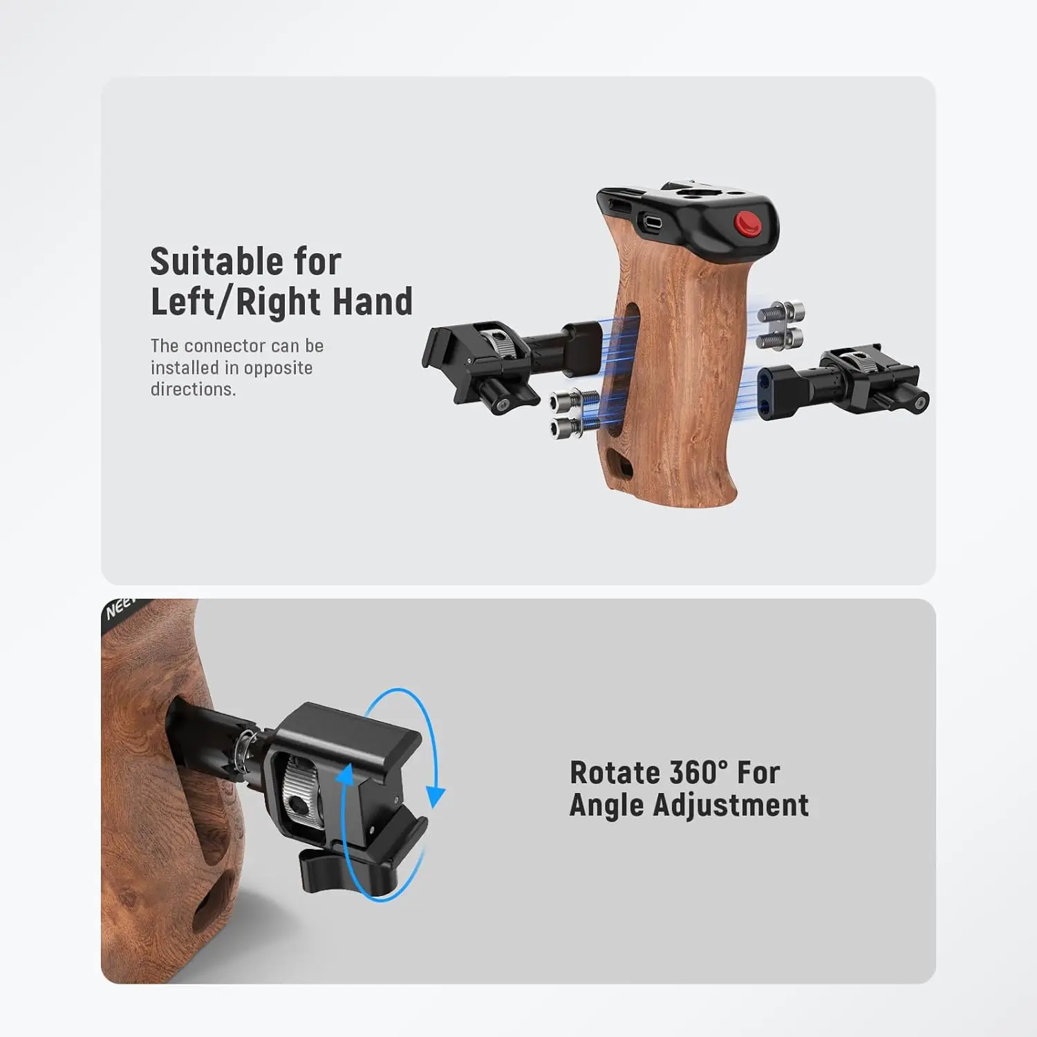 NEEWER Wooden Side Handle with Record Start/Stop Remote Trigger NATO Clamp For SmallRig Camera Cage Sony Fujifilm Panasonic