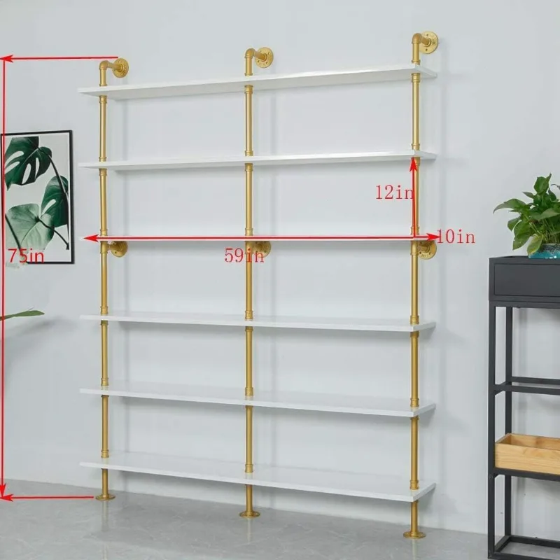 Industrial 6-Tiers Modern Ladder Shelf Bookcase,Solid Wood Storage Shelf,Display Shelving, Wall Mounted Wood Shelves