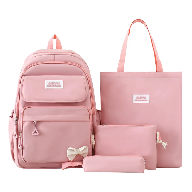4Pc/set bow Girl Schoolbag Kids Simple style Women Backpack  display picture 1