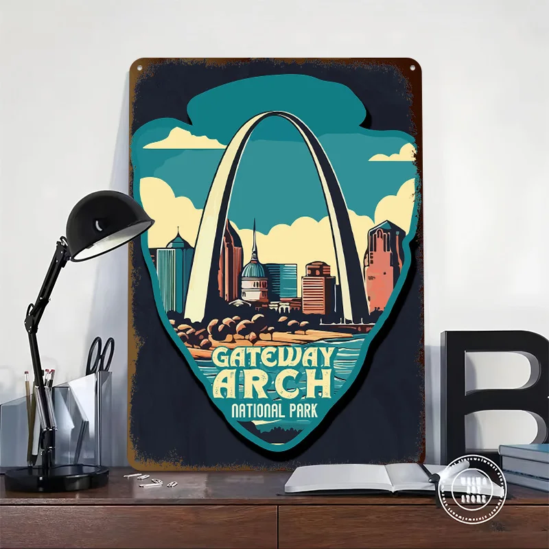 Vintage Gateway Arch National Park Poster Customized Vintage Metal Signs Wall Art Retro Tin Plaque for Man Cave Room Decor Men