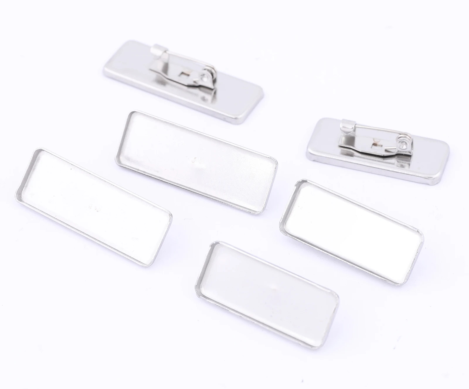 10pcs Stainless Steel Cabochon Brooch Pin Base Setting Blanks Rectangle 10x30mm Brooches Bezel Trays For Jewelry Making