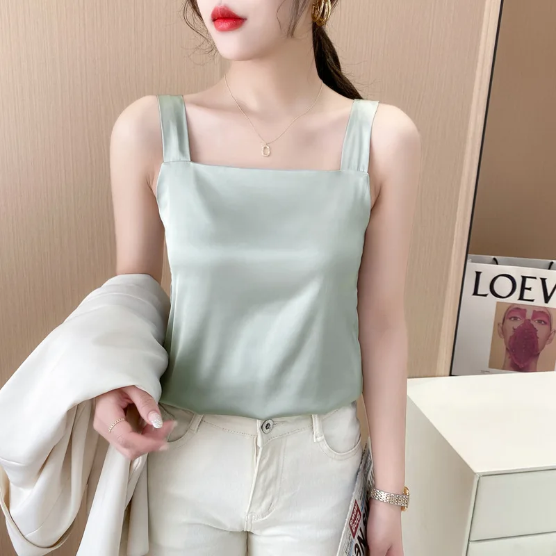 

Camisole Vest for Women 2024 Summer Outer Wear Solid Color Suspender Type Square Collar Retro Inner Top Trendy Bottoming Shirt