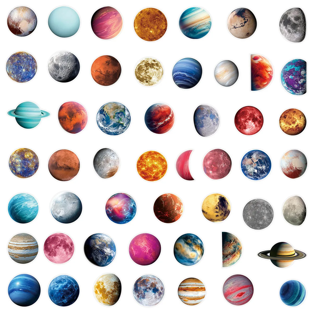 50Pcs Transparent PET Space Planet Waterproof Sticker Pack for Journal Guitar Notebook Decoration