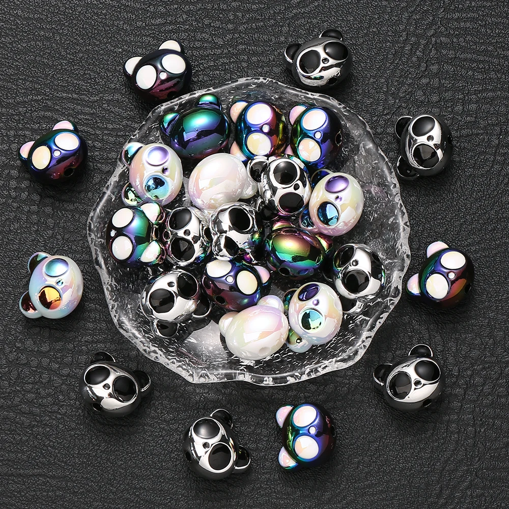 5 Stück 17x19mm Niedliche Panda-Acrylperlen Aurora Regenbogenbeschichtet Vertikal Gebohrt Lose Abstandsperlen für Schmuckzubehör DIY-Bastelarbeiten – Detail 3