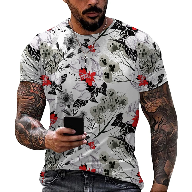 Flower Floral Plant 3D Print T-shirt Men Women Summer Short Sleeve T Shirts Oversized Harajuku Streetwear Tees Top Kids Clothing