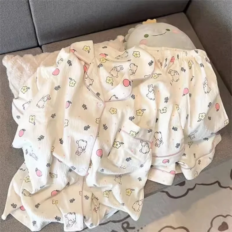 ชุดนอนสตรีฤดูร้อน Ins สไตล์เจ้าหญิงน่ารักแขนสั้นฤดูร้อนบางเสื้อผ้าชุด