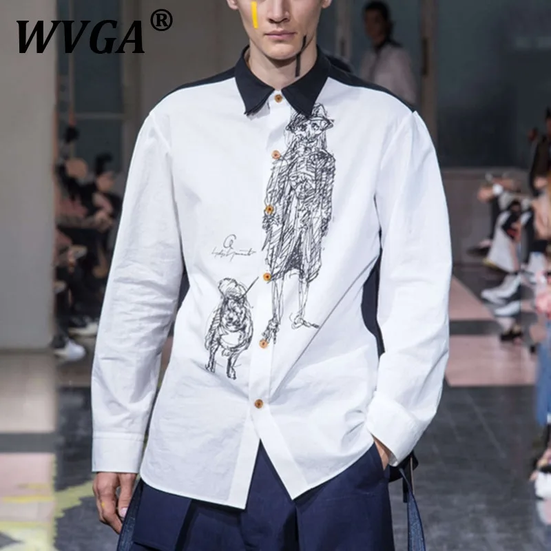 

WVGA Весна Лето Осень Новые мужские рубашки с принтом Tide High Street Модные рубашки с длинным рукавом Нишевая шикарная повседневная рубашка Ins W10399