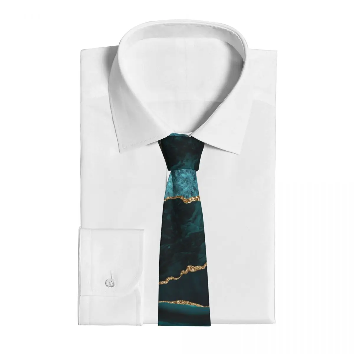 Teal Gold Watercolor Agate Marble Men Neckties Skinny Polyester 8 cm Modern Neck Ties for Men Suits Accessories Cravat Wedding