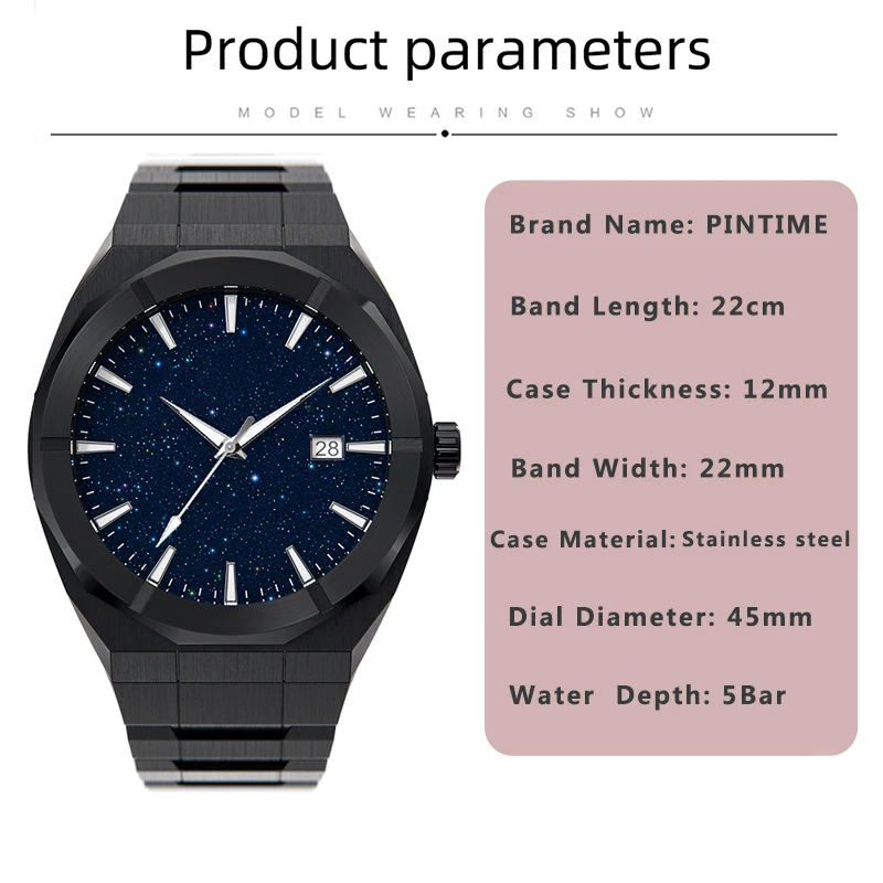 Matte Star Dust Dial Full silver Stainless Steel Strap High Quality Date Clock Frosted Japanese Miyota Quartz Watch for Men