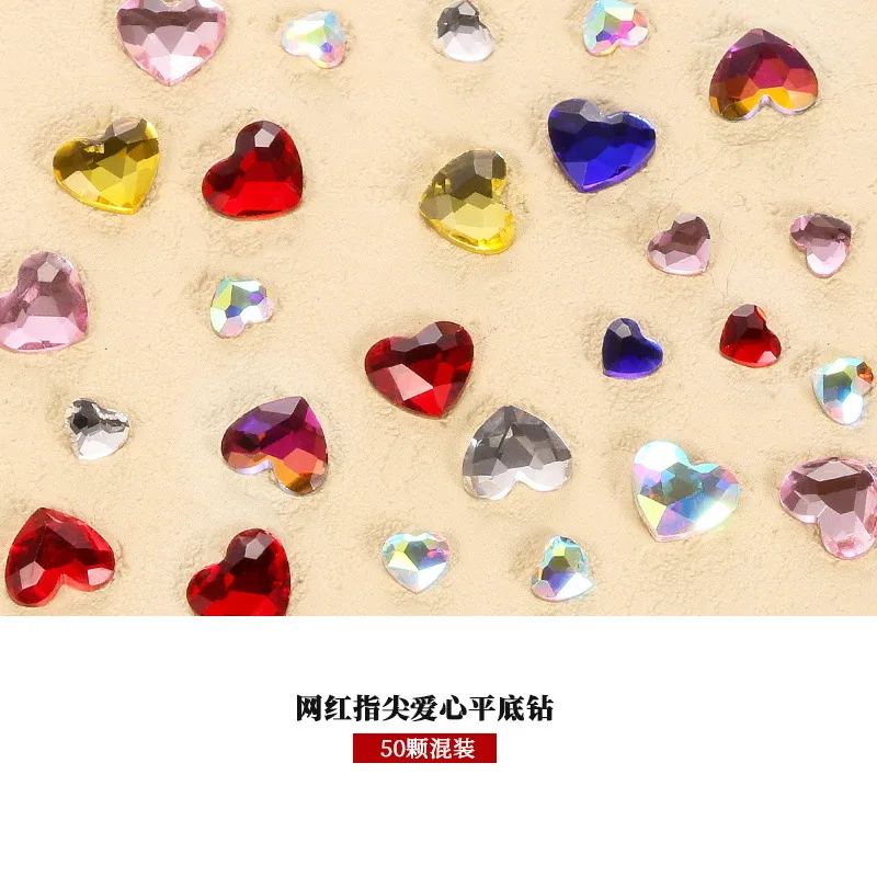 100pcs Wholesale Mixcolor love diamonds flat bottomed irregular glass nail accessories