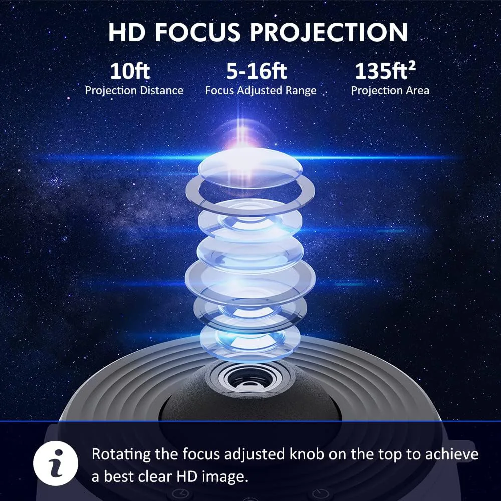 Projektor gwiazdowy Galaxy Lampka nocna 13 w 1, Planetarium Niebo Lampka nocna 360° ° Obrotowy projektor przestrzeni z układem słonecznym do sufitu