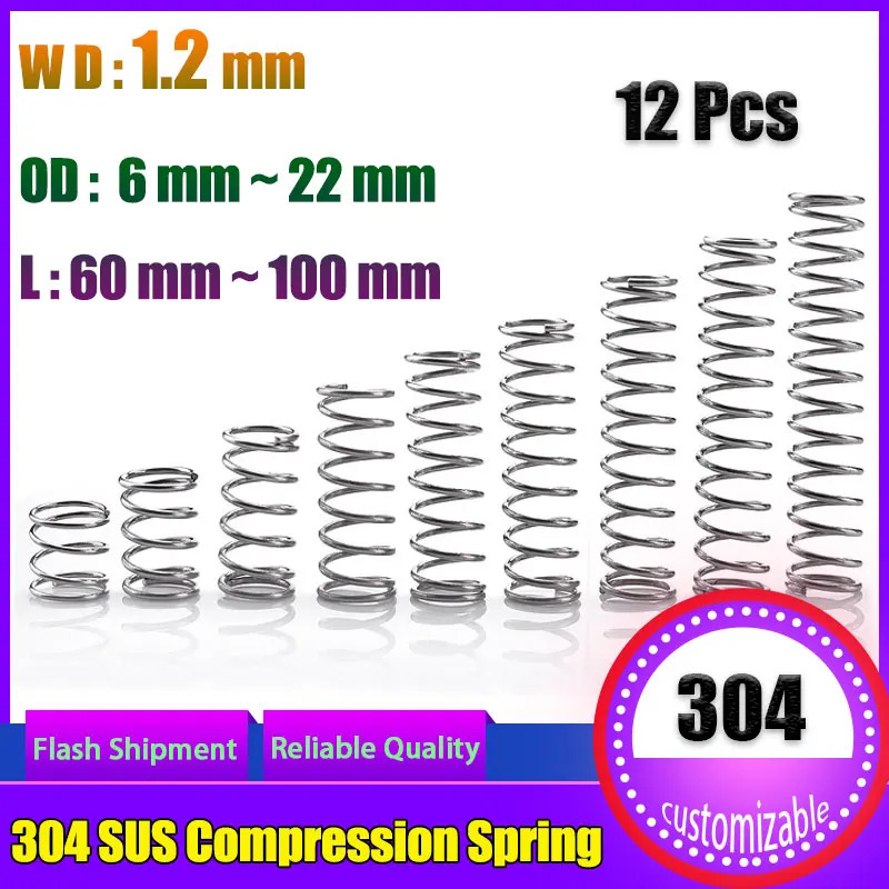 Wire Diameter 1.2 mm OD 6mm-22mm Length 60mm to 100mm Y-type Rotor Return Micro Compression Pressure Spring 304 Stainless Steel