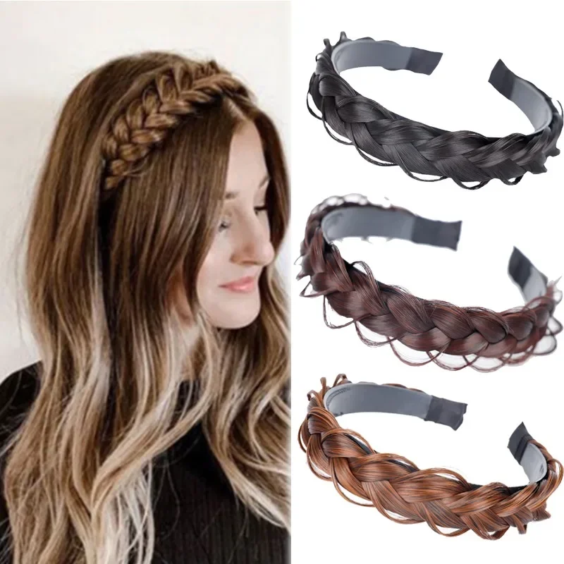 Diademas retorcidas con Peluca de perlas para mujer, trenzas anchas de espina de pescado, diademas Retro, Aro para la cabeza, accesorios de peinado para el cabello, regalos, nuevo