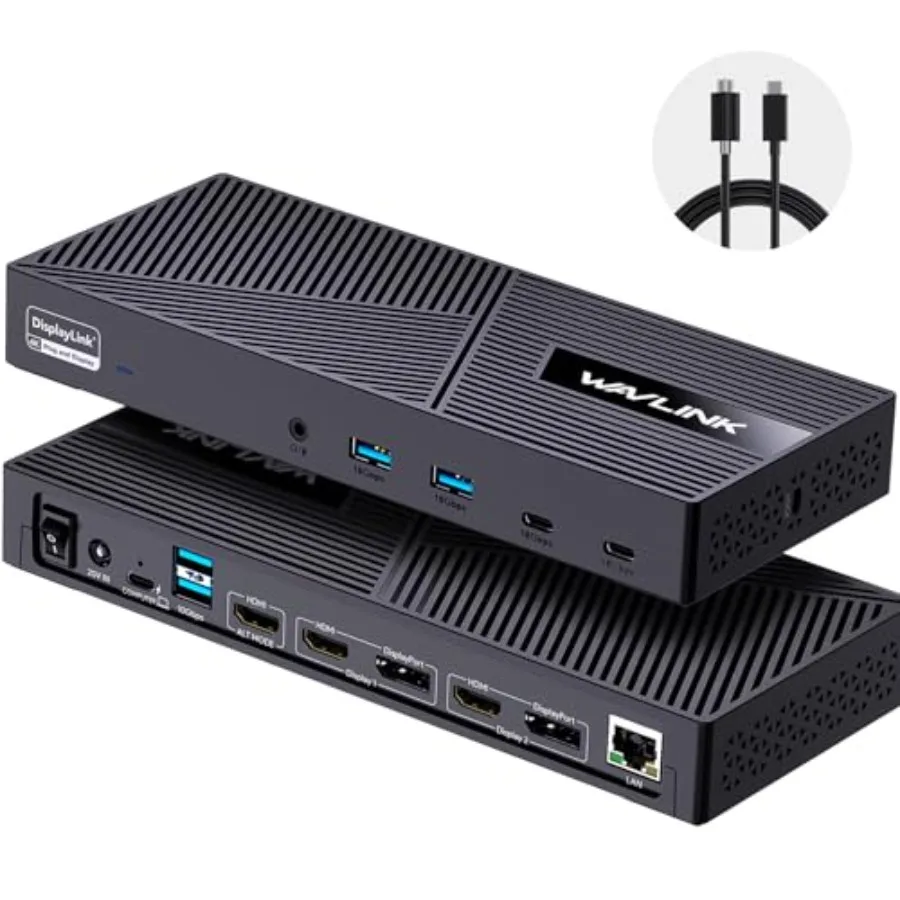 

Docking Station for 3 Monitors with DisplayLink, 130W PD, 10Gbps USB-C, Aluminum Black, Compatible with MacBook M1-M5/Neo Windo