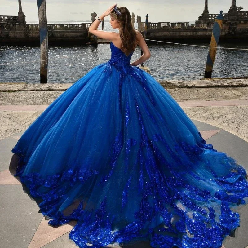 LIYYLHQ Royal Blue Quinceanera Dress Princess Sweetheart Ball Lace Sequins Appliques Sweet 15 16 Birthday Party Miss Gala