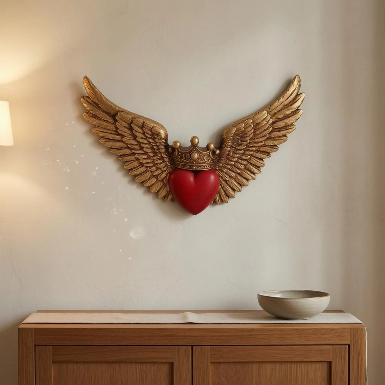 Heart Crown Decoration Raised Feather Detail Angel Wing Plaque Heart Wing Wall Decor Embossed