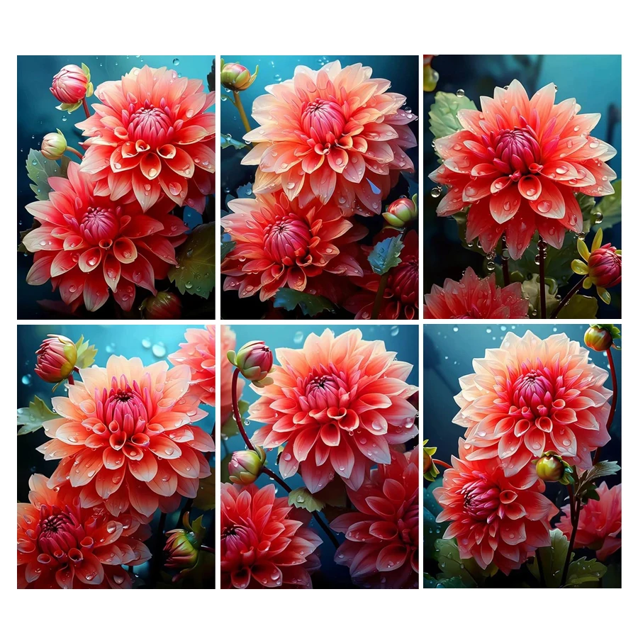 Diy Mosaic Arts Water Droplet Red Flower Diamond Painting Full Square Round Drill Rhinestone Embroidery Floral Wall Decor AA5245