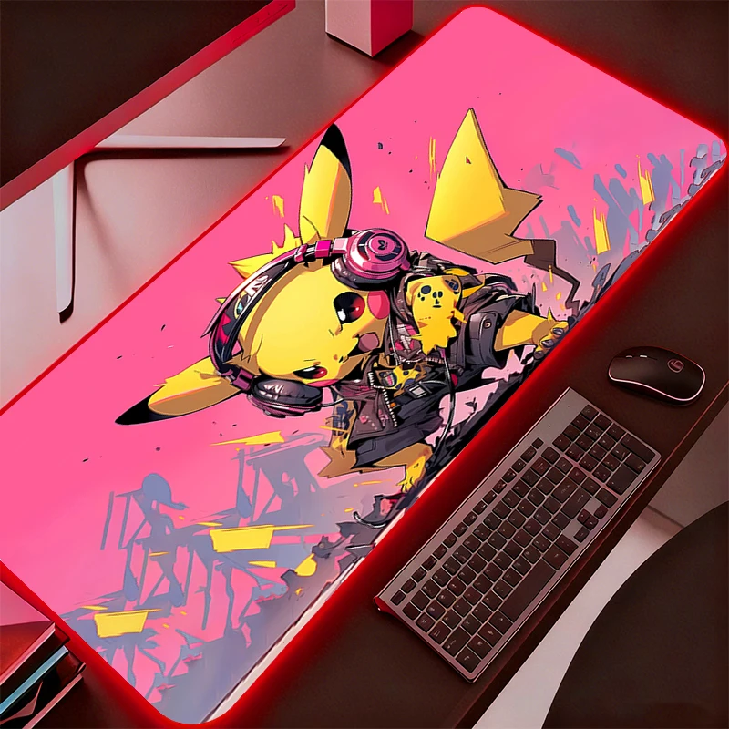 

Светодиодный коврик для мыши XXL Pokemon Pikachu, аниме-коврик для геймеров, компьютерный RGB-коврик для мыши, игровые аксессуары, планшет, клавиатура Varmilo с подсветкой