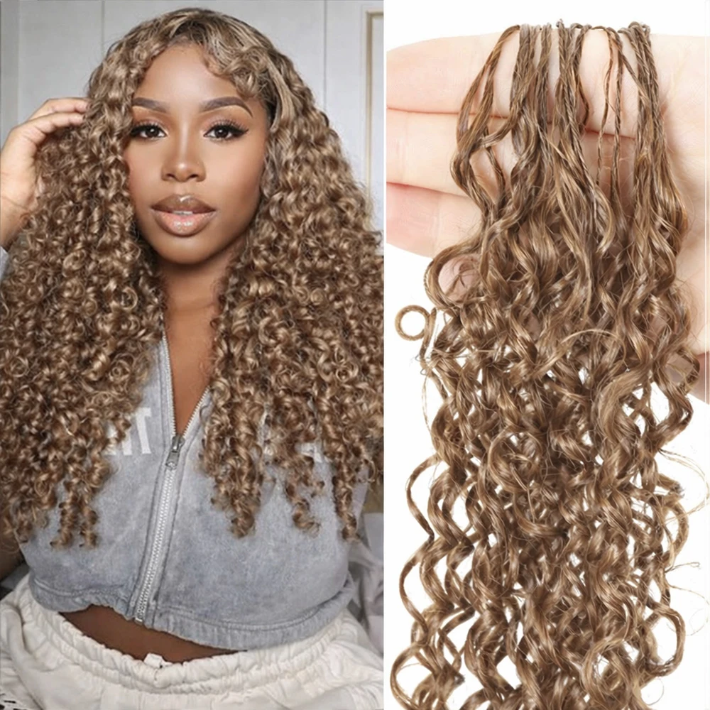 

Highlight Honey Blonde Deep Wave Crochet Hair Extensions Knotless Pre-Separated Curly Water Feather Crochet Braiding Human Hair