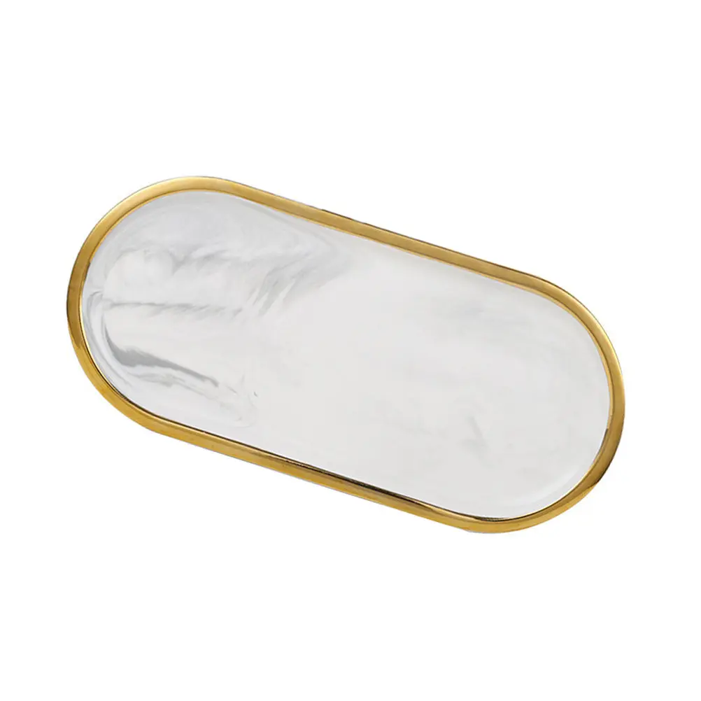 Marble Pattern Jewelry Tray Nordic Style Oval Trinket Storage Dish for Cosmetics Perfume Keys Toiletries Bathroom Vanity