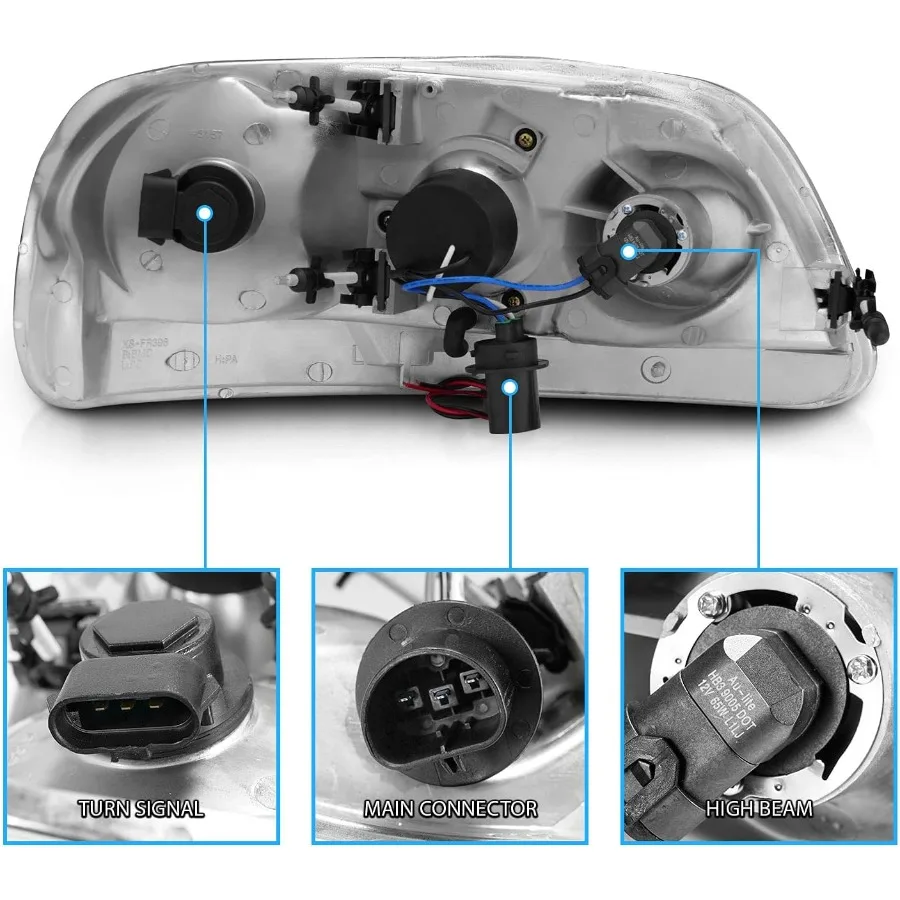 For 19972003  F150 Expedition Pickup Truck Chrome CType LED Tube Projector Replacement Headlights Set with Enhanced Visibility