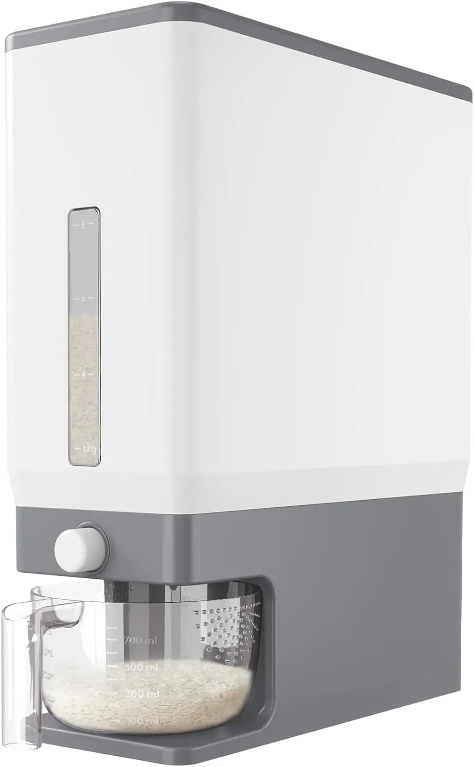 

Диспенсер для риса на 25 фунтов с мерным стаканом, герметичный контейнер для хранения, защищающий от влаги, для кухонной кладовой, без бисфенола А, серый