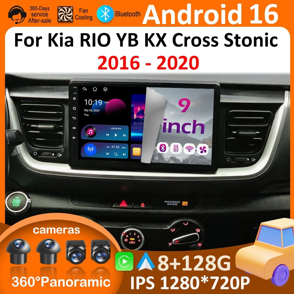 Navegación GPS Android 16, Reproductor Multimedia para Auto con Video para Kia RIO YB KX Cross Stonic 2016 2017 2018 2019 2020, WIFI, BT, Herramientas para Auto