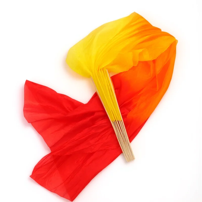 

Dance Fan Faux Silk Dancing Fans Gradient Colors Yellow Long Flow Foldable Performance Stage Props Accessories Dance
