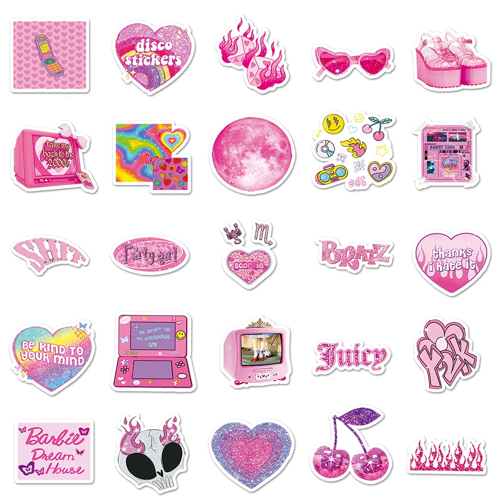 Pink Kawaii Graffiti Adesivos, Decalques Estéticos, Planejador DIY, Papelaria Scrapbooking, Vinil Adesivo Decoração Bonito, Y2K, 10 Pcs, 30 Pcs, 50Pcs