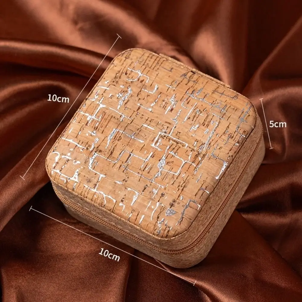 Retro portátil caixa de armazenamento de jóias fecho com zíper mini organizador de jóias em camadas caixa de jóias anel brincos