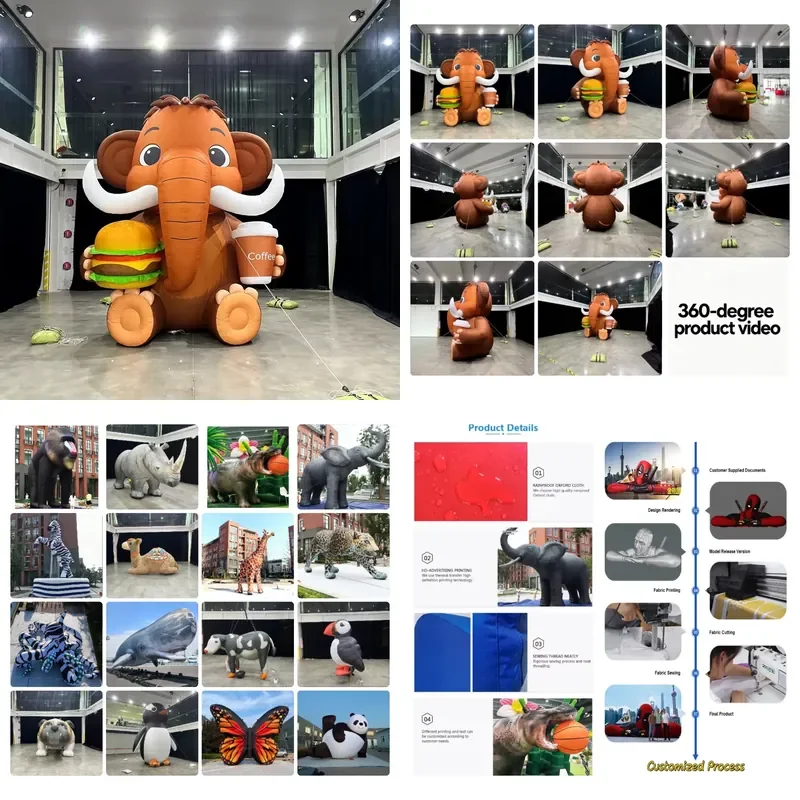 13ft High Inflatable Mammoth Cartoon Wild Animal Oxford Cloth Inflatable Elephant Waterproof Advertiding Inflatable Animal