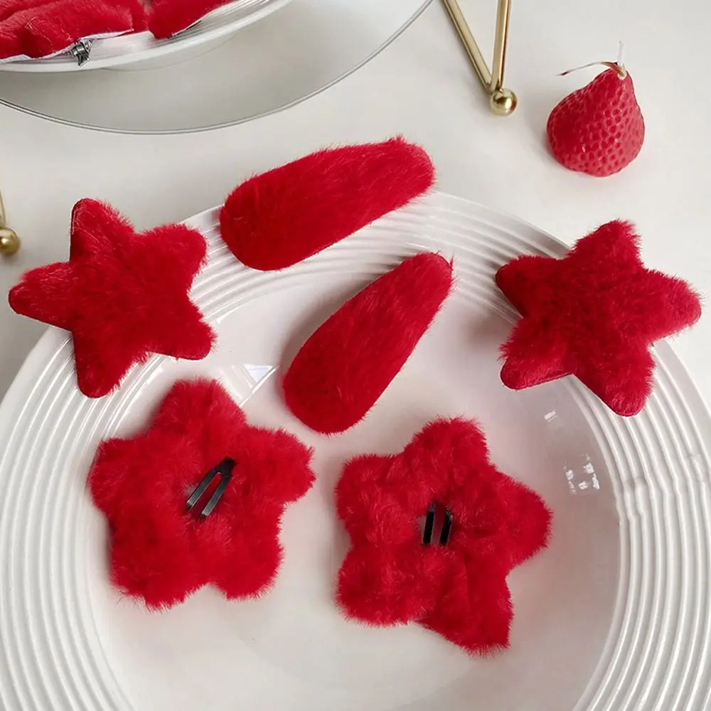 Pinces à cheveux en forme de goutte d'eau, barrettes en peluche, style coréen, épingles à cheveux du Nouvel An, pince latérale pour document rouge, pinces à bec de canard en étoile, 1 paire