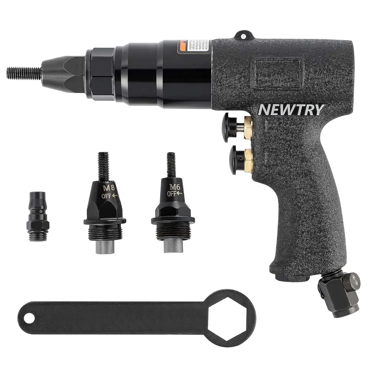 Kit de ferramentas de rebitagem pneumática para porca de rebite de ar com cabeça de travamento automático para porca 13/64,1/4,5/16 (pistola 6068 com m5, m6, m8)