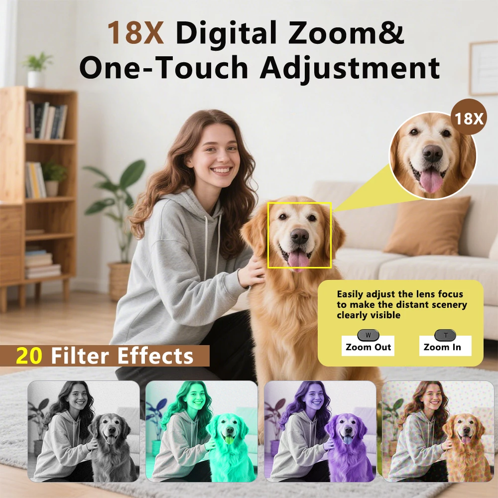 Vandlion A62 Digitalkamera mit Weitwinkelobjektiv, CCD-Videorecorder, 64 MP Autofokus, 18-facher Zoom, 2,8-Zoll-LCD-Bildschirm, Aufnahmegerät