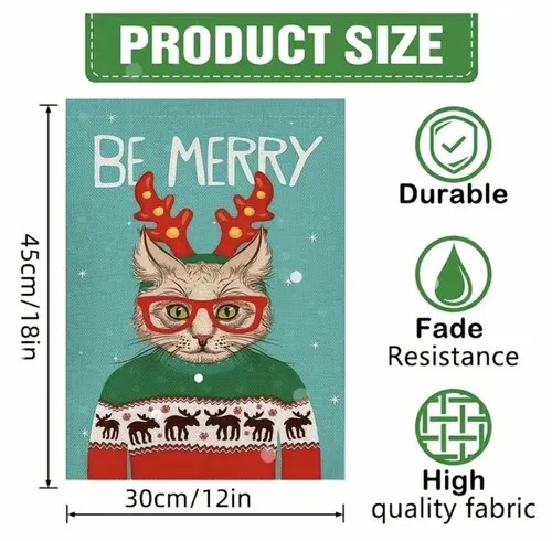 Be Merry Garden Flag Hipster Cat Double Sided Xmas Kitty House Winter Flag 12x18 HHZ UUV HHM WZZ yyi