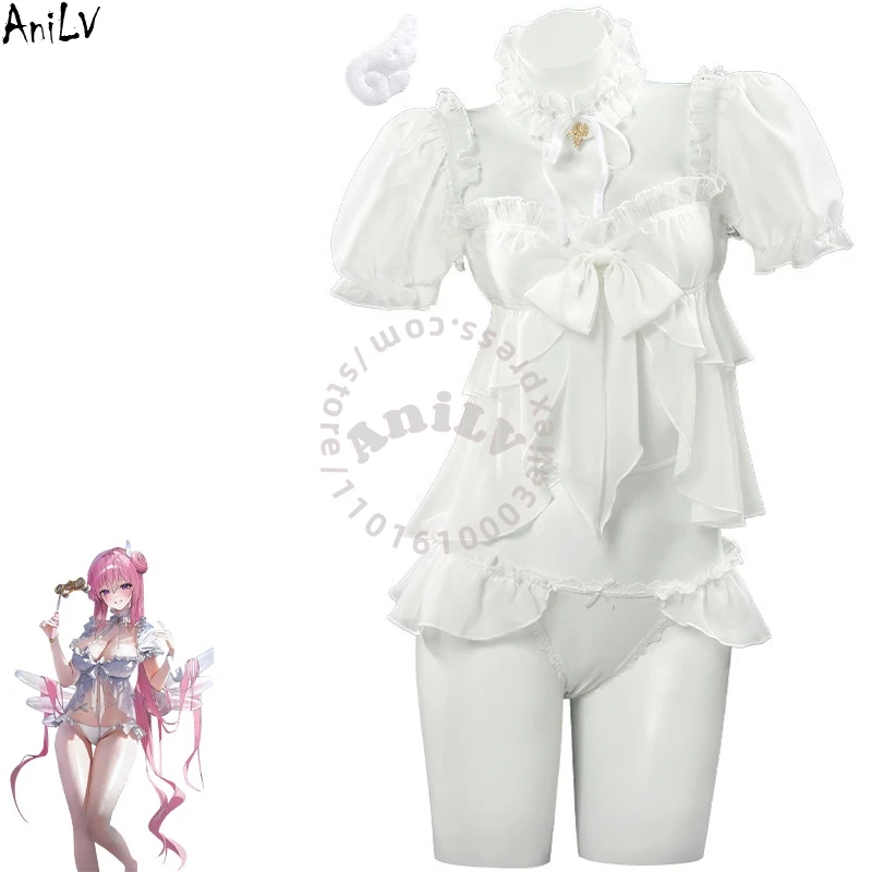 AniLV Game Goddess Swimsuit Uniform Women White Chiffon Pajamas Outfits Cosplay Costume