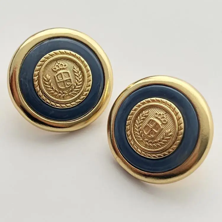 European and American deep blue circular pattern earrings