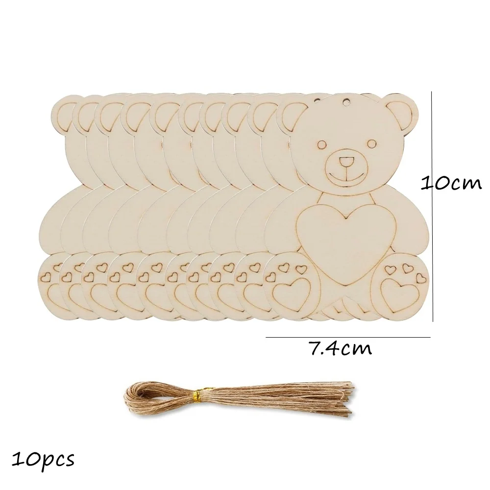 10pcs Wooden Carton Bear Balloon Ornament DIY Haning Pendants for Bear Birthday Party Decorations Kids DIY Painting Gifts Supply