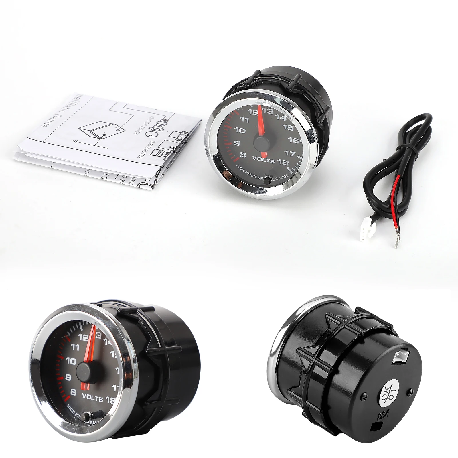 CNSPEED New  2\'\' 52mm Car Voltmeter 8-18 Volt Gauge ABS Metal Glass 7 Colors Pointer voltage meter With Stepper Motor