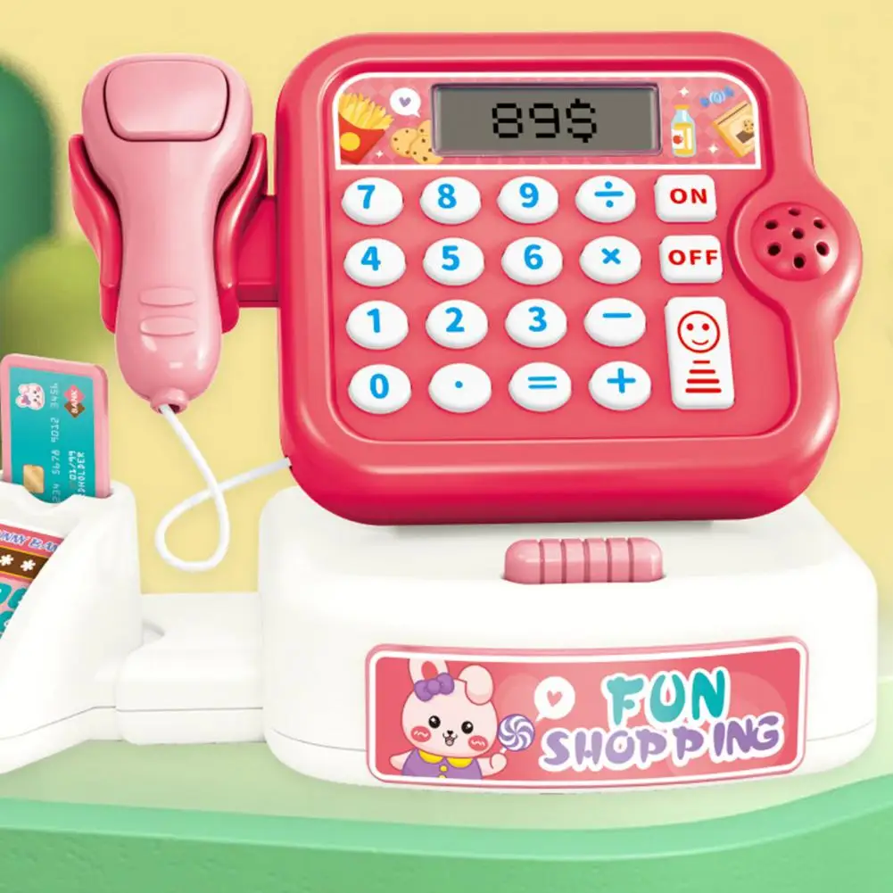 Funny Cash Register Toy Educational Kids Cash Register Toy Set with Calculator Scanner Grocery Basket Pretend Play for Boys